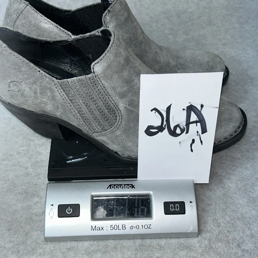 New Born Fredrika Ankle Boots Women's 8.5 Grey Suede Western Look‎ Stacked Heel